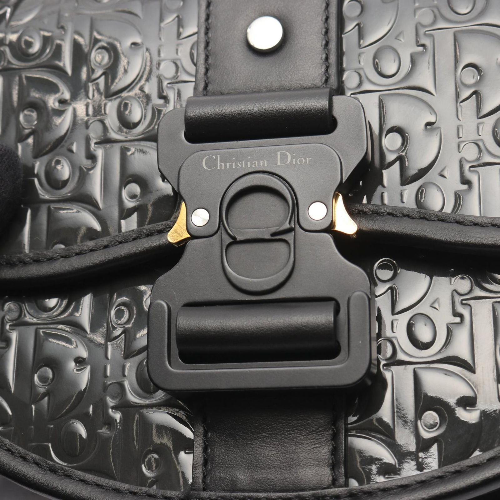 Dior Shoulder Bag Gallop Oblique Black Patent Leather Leather Gallop Oblique