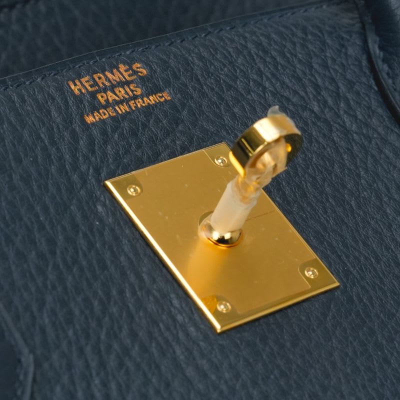 Hermes Birkin 40 Bag Tote Ardennes Dark Blue Gold Hardware Handbag