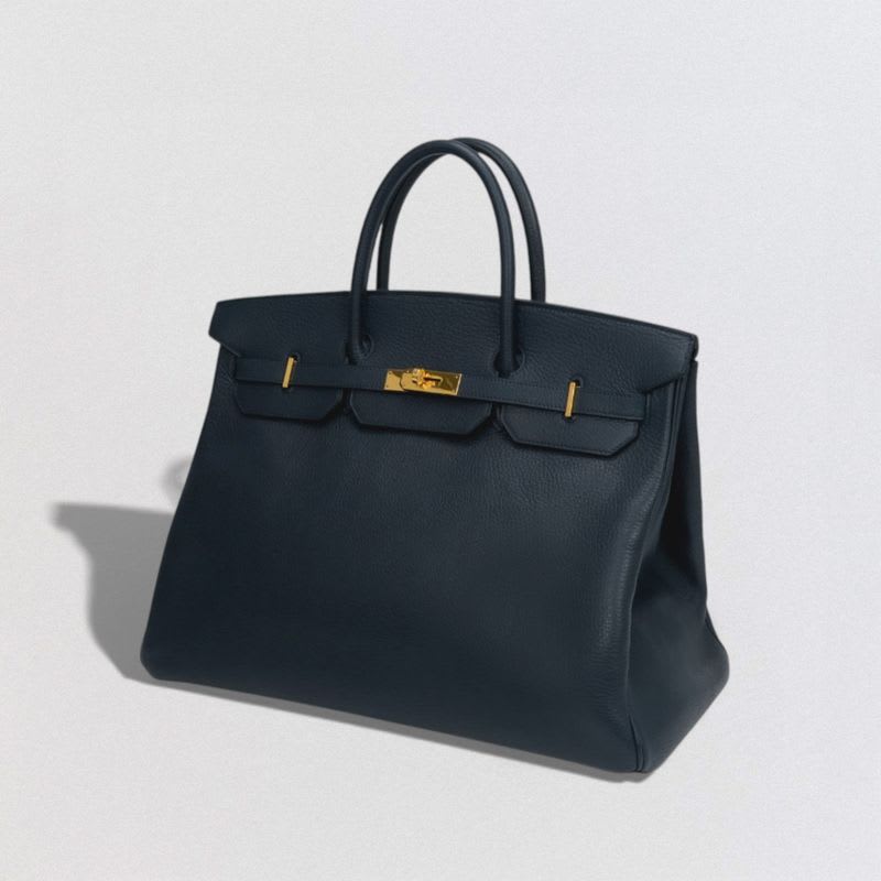 Hermes Birkin 40 Bag Tote Ardennes Dark Blue Gold Hardware Handbag