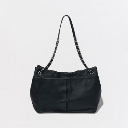 Chanel Quilted Bag Tote Leather Black Silver Hardware Coco