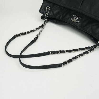 Chanel Quilted Bag Tote Leather Black Silver Hardware Coco