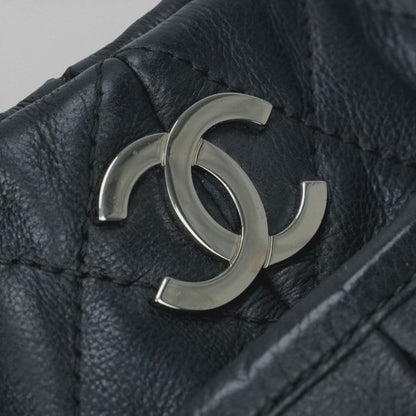 Chanel Quilted Bag Tote Leather Black Silver Hardware Coco
