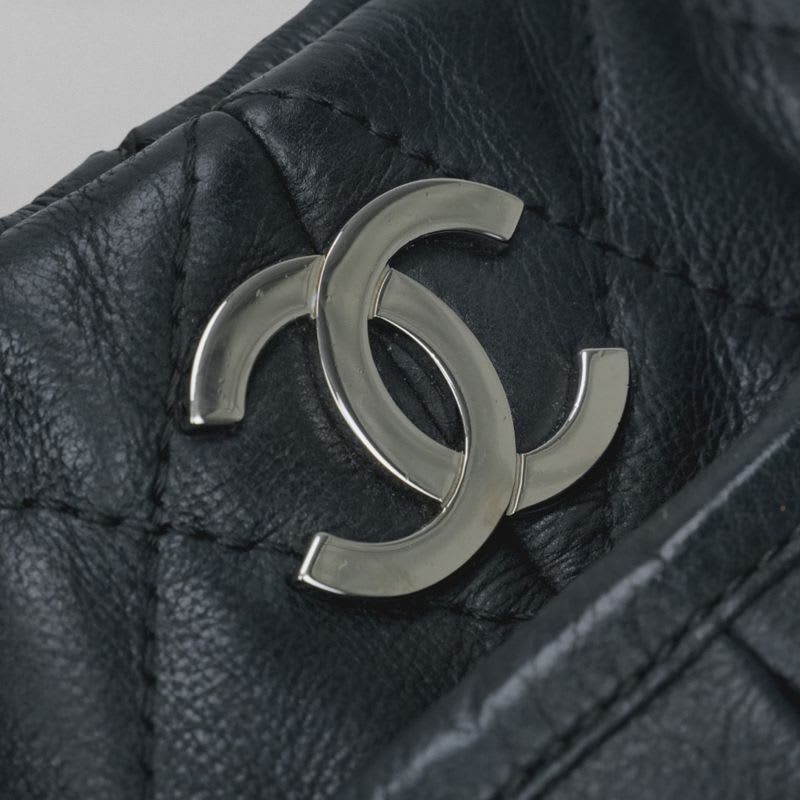 Chanel Quilted Bag Tote Leather Black Silver Hardware Coco