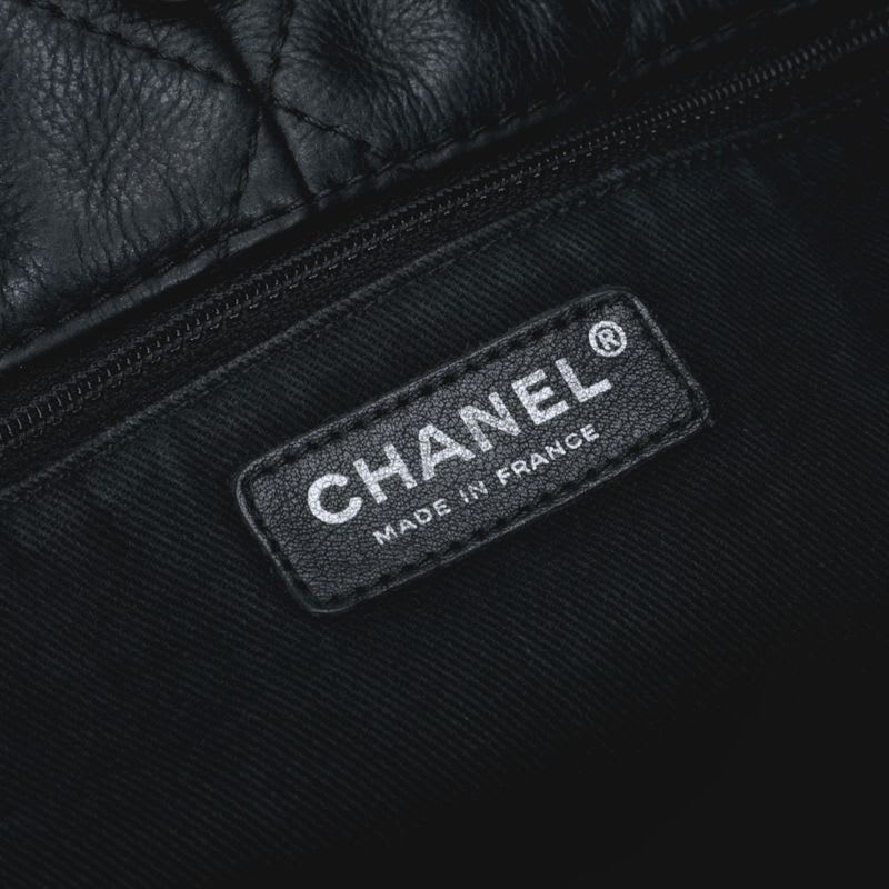 Chanel Quilted Bag Tote Leather Black Silver Hardware Coco