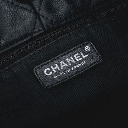 Chanel Quilted Bag Tote Leather Black Silver Hardware Coco