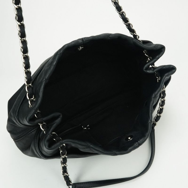 Chanel Quilted Bag Tote Leather Black Silver Hardware Coco