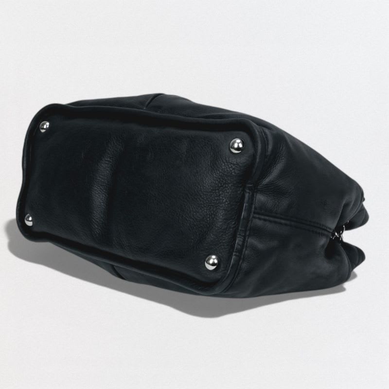 Chanel Quilted Bag Tote Leather Black Silver Hardware Coco