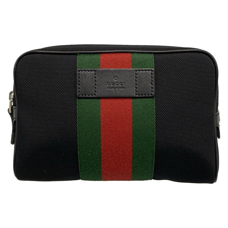 Gucci Waist Pouch Sherry (web) 630919 Black X Dark Green X Red Cotton