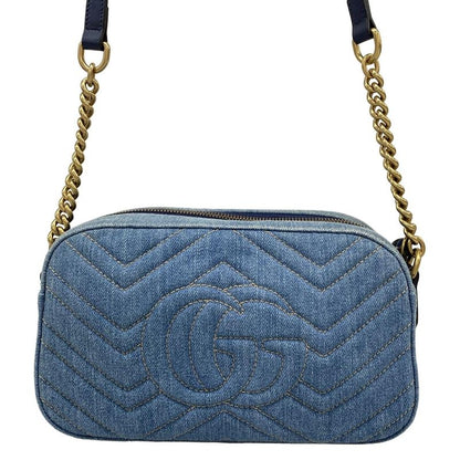 Gucci Shoulder Bag Ggmarmont 447632 Blue X Navy Chain Shoulder Faux Pearl