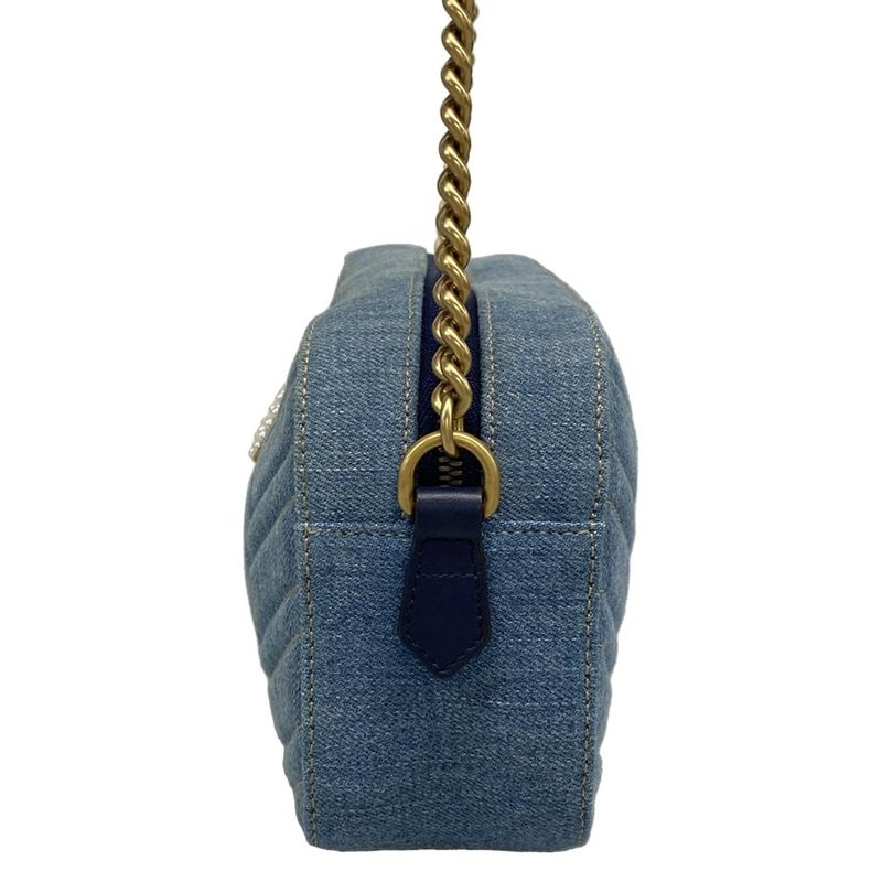 Gucci Shoulder Bag Ggmarmont 447632 Blue X Navy Chain Shoulder Faux Pearl
