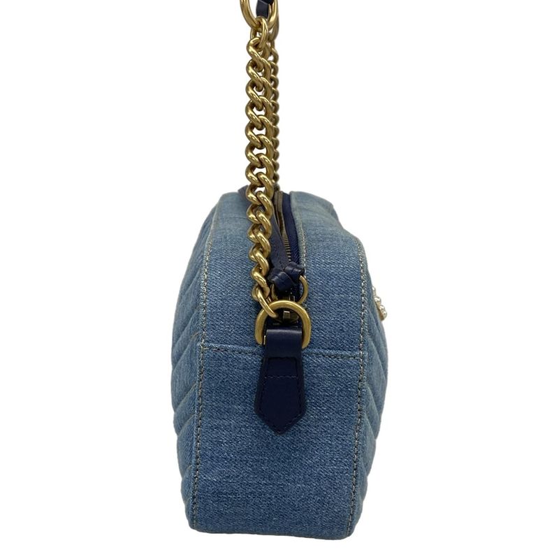 Gucci Shoulder Bag Ggmarmont 447632 Blue X Navy Chain Shoulder Faux Pearl