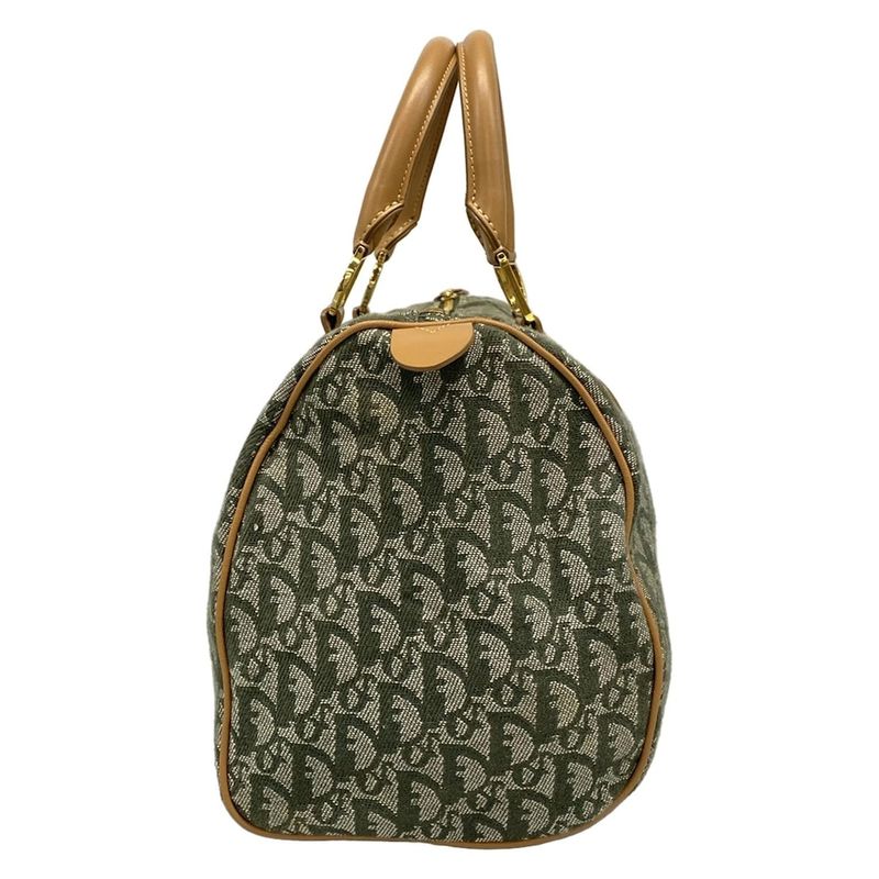 DIOR Christian Dior Handbag Trotter Green X Beige Mini Boston Leather