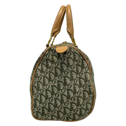 DIOR Christian Dior Handbag Trotter Green X Beige Mini Boston Leather