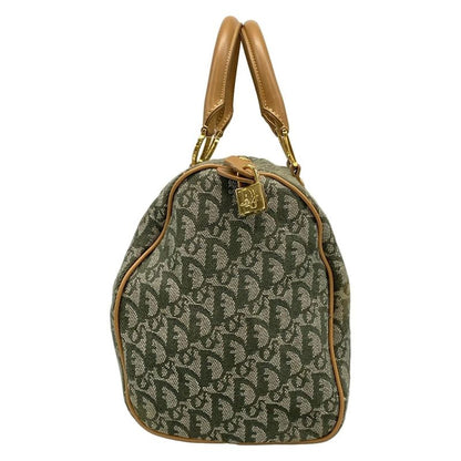 DIOR Christian Dior Handbag Trotter Green X Beige Mini Boston Leather