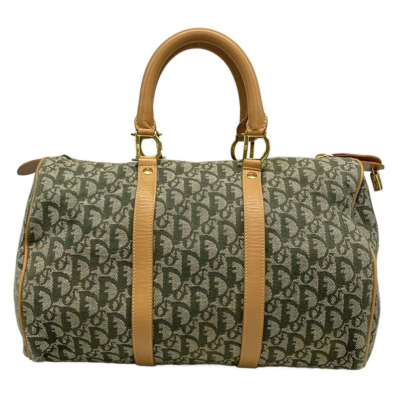 DIOR Christian Dior Handbag Trotter Green X Beige Mini Boston Leather