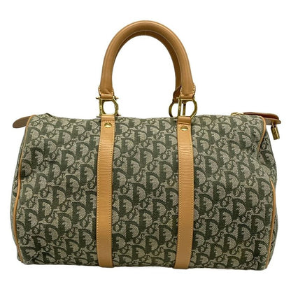 DIOR Christian Dior Handbag Trotter Green X Beige Mini Boston Leather