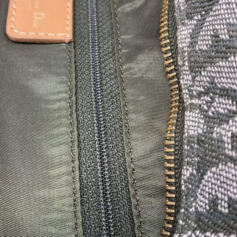 DIOR Christian Dior Handbag Trotter Green X Beige Mini Boston Leather