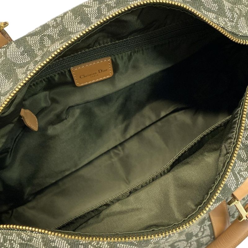 DIOR Christian Dior Handbag Trotter Green X Beige Mini Boston Leather