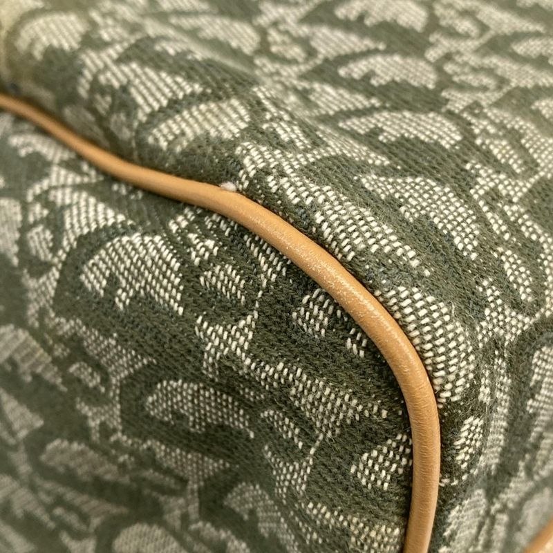 DIOR Christian Dior Handbag Trotter Green X Beige Mini Boston Leather