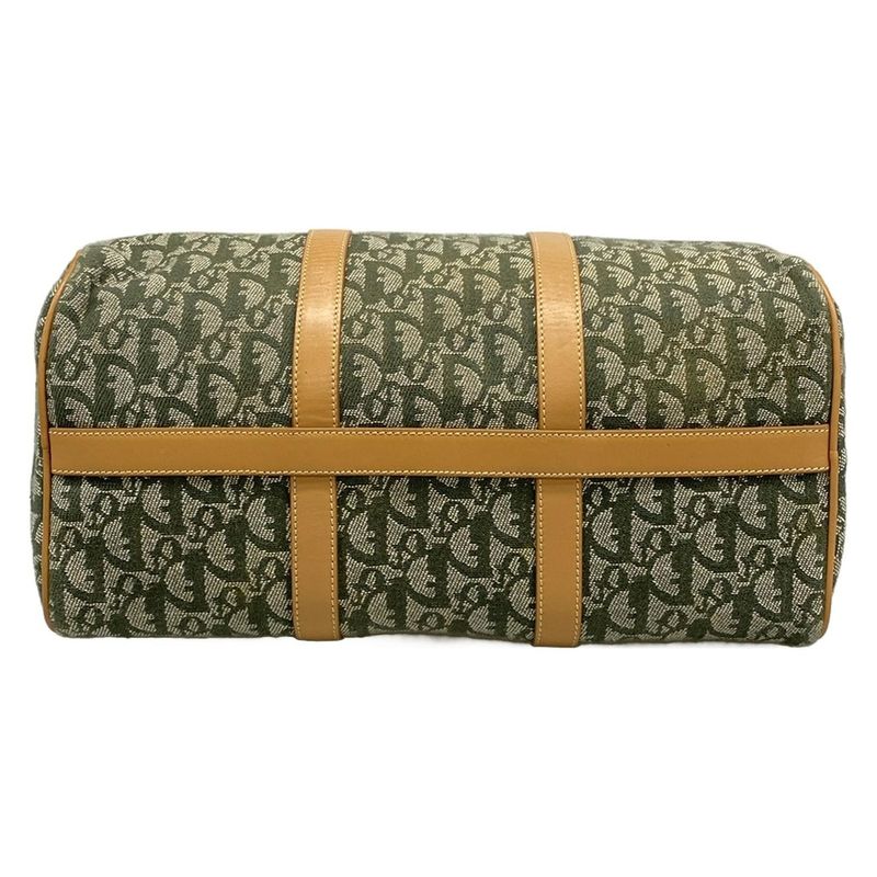 DIOR Christian Dior Handbag Trotter Green X Beige Mini Boston Leather