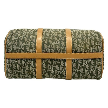 DIOR Christian Dior Handbag Trotter Green X Beige Mini Boston Leather