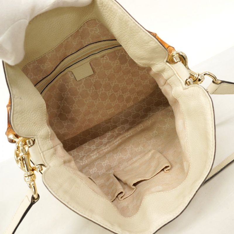 Gucci Handbag Bamboo 282315 Leather Ivory Gold Hardware 2way Bag Ladies