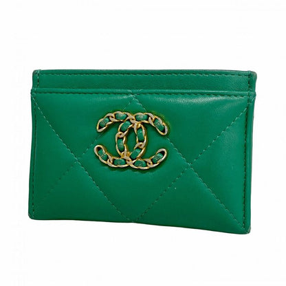 Chanel Card Case Chanel 19 Lambskin Green Gold Hardware Women's