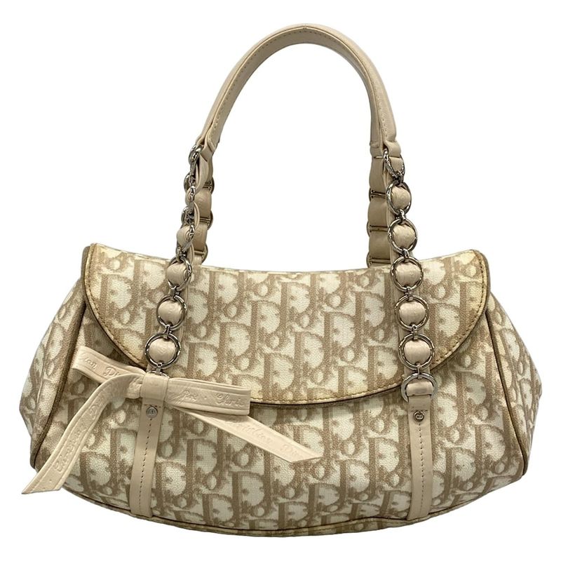 Dior Christian Dior Shoulder Bag Romantic Trotter Ivory X Brown X Beige Chain