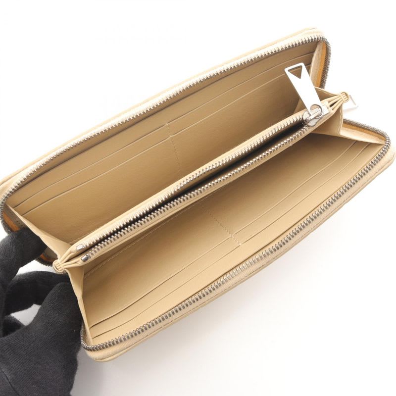 Bottega Veneta Round Long Wallet Intrecciato Beige Leather