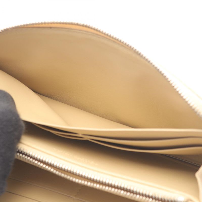 Bottega Veneta Round Long Wallet Intrecciato Beige Leather