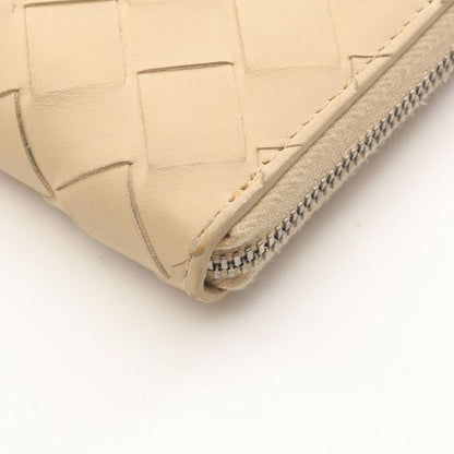 Bottega Veneta Round Long Wallet Intrecciato Beige Leather