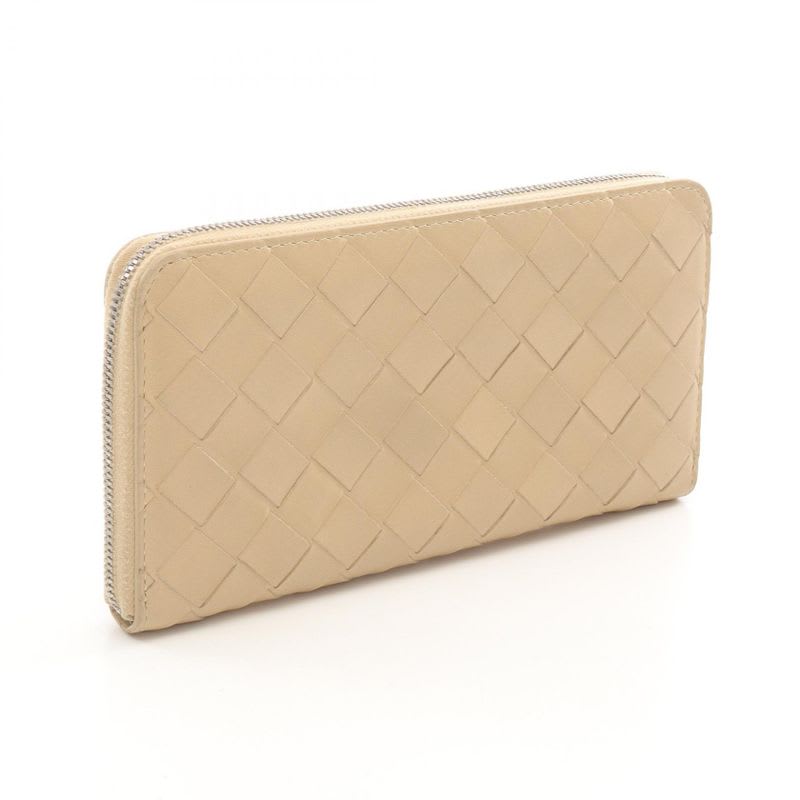 Bottega Veneta Round Long Wallet Intrecciato Beige Leather
