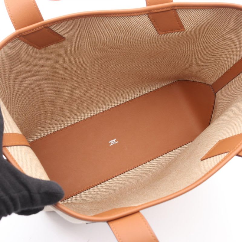 Hermes Tote Bag H-ambier GM Natural Gold Canvas Leather
