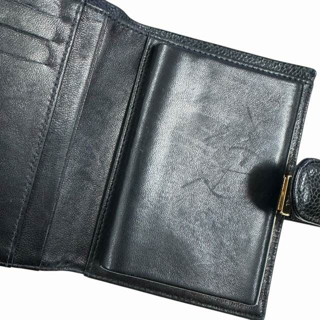 Chanel Caviar Leather Coco Mark Wallet Bifold Black AA