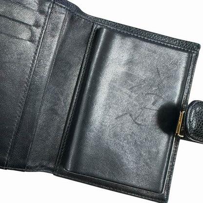 Chanel Caviar Leather Coco Mark Wallet Bifold Black AA