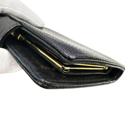 Chanel Caviar Leather Coco Mark Wallet Bifold Black AA