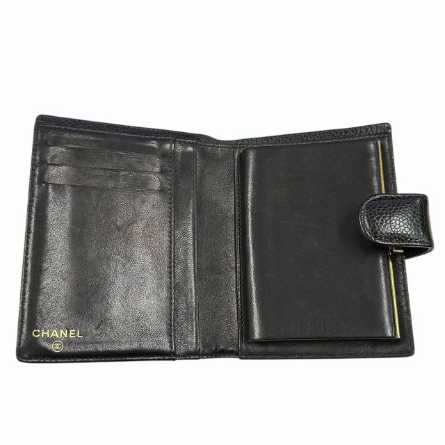 Chanel Caviar Leather Coco Mark Wallet Bifold Black AA