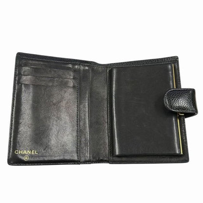 Chanel Caviar Leather Coco Mark Wallet Bifold Black AA