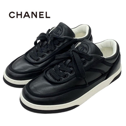 Chanel Sneakers Shoes Leather Black Coco Mark Logo