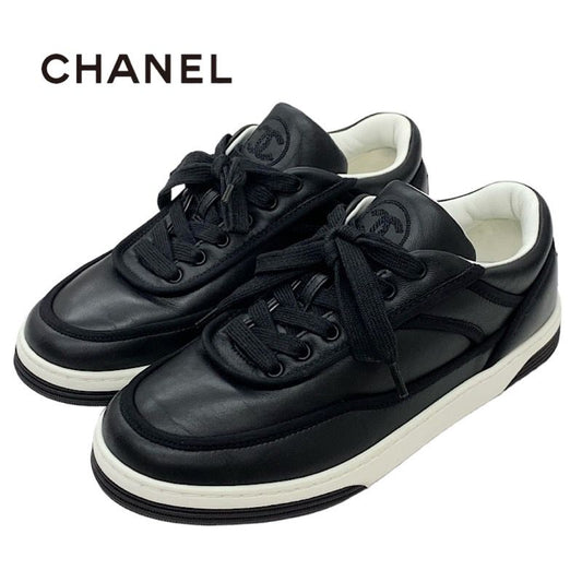 Chanel Sneakers Shoes Leather Black Coco Mark Logo