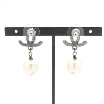 Chanel Earrings Silver Coco Mark Rhinestone Pearl