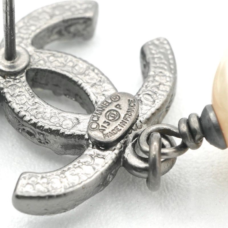 Chanel Earrings Silver Coco Mark Rhinestone Pearl