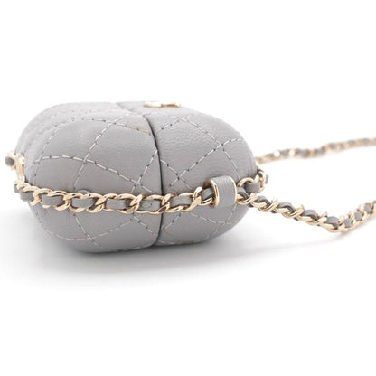 Chanel Airpods Case Charm Lambskin Coco Mark Quilted Chain Gray