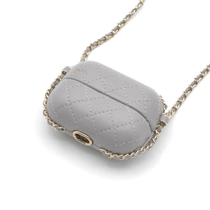 Chanel Airpods Case Charm Lambskin Coco Mark Quilted Chain Gray