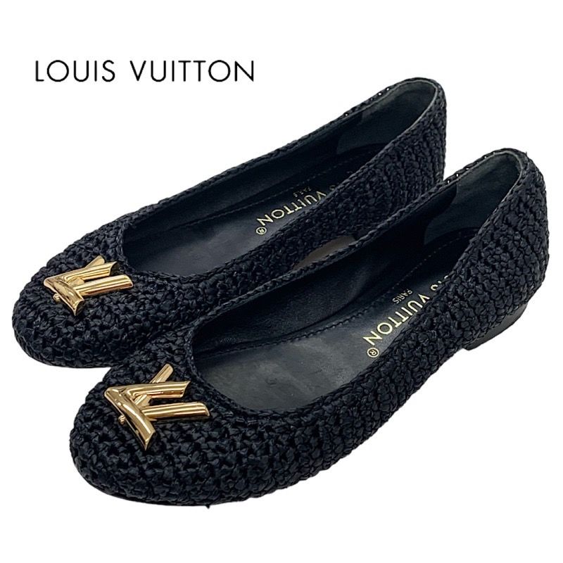 Louis Vuitton Nina Line Flat Shoes Ballet Shoes Raffia Lvhardware Black