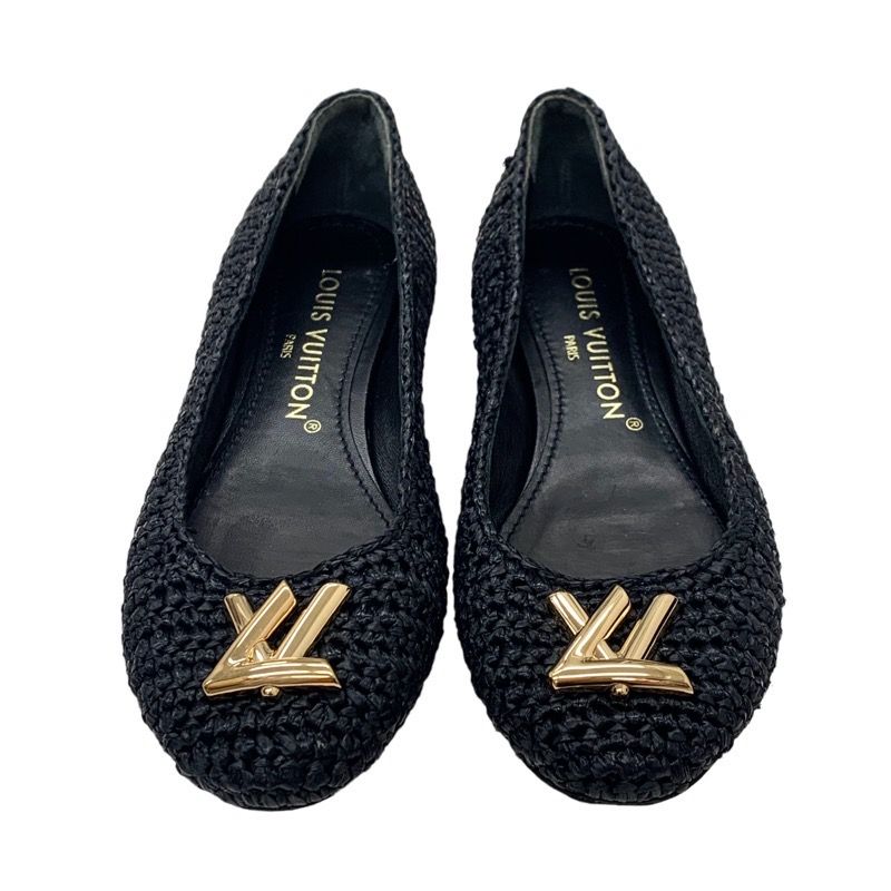 Louis Vuitton Nina Line Flat Shoes Ballet Shoes Raffia Lvhardware Black