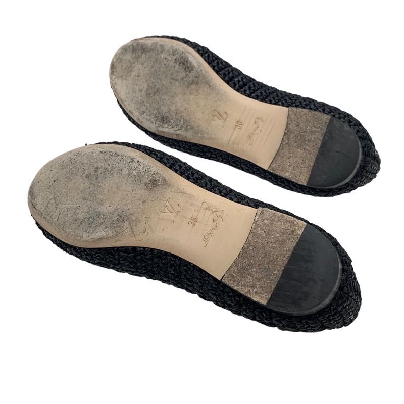 Louis Vuitton Nina Line Flat Shoes Ballet Shoes Raffia Lvhardware Black
