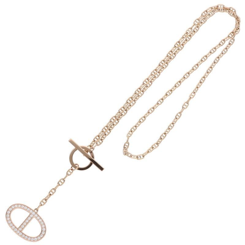Hermes Chaine D'ancre Contour GM 18K Pink Gold Diamond Necklace Ladies ST