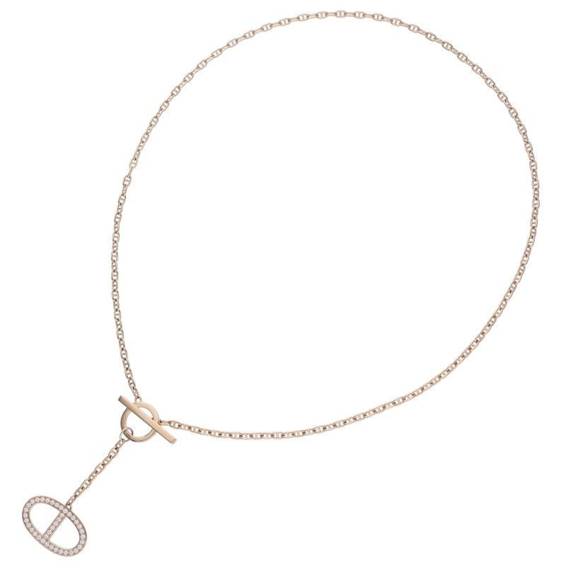 Hermes Chaine D'ancre Contour GM 18K Pink Gold Diamond Necklace Women's SH