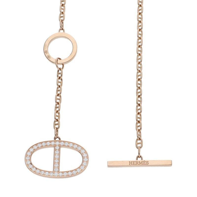 Hermes Chaine D'ancre Contour GM 18K Pink Gold Diamond Necklace Women's SH